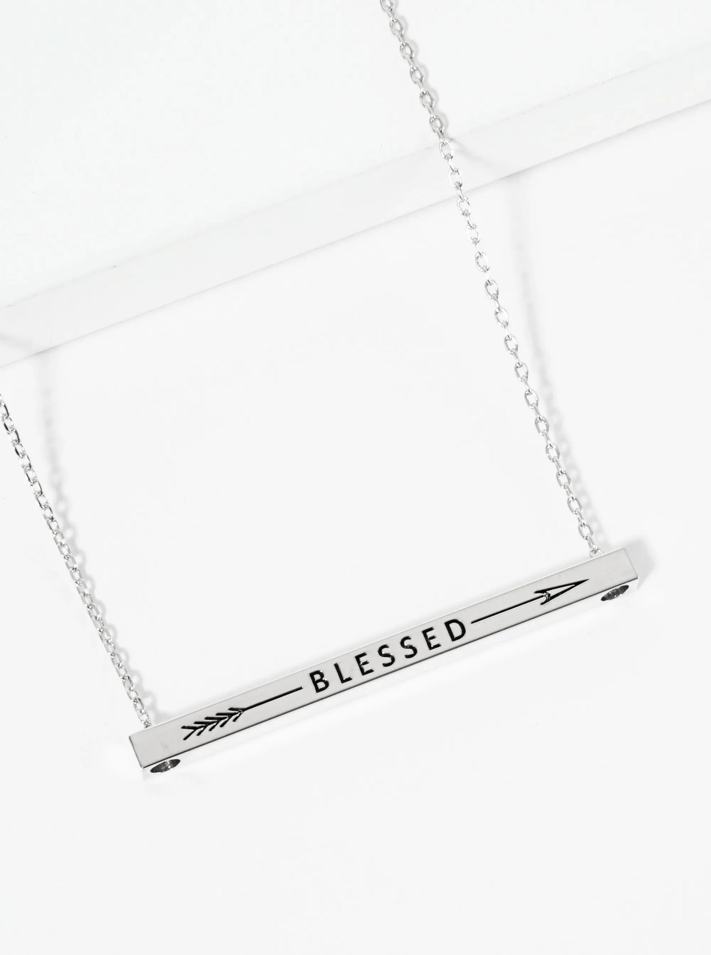 Blessed Arrow Engraved 18K Gold Dipped Horizontal Brass Bar Pendant Inspirational Necklace