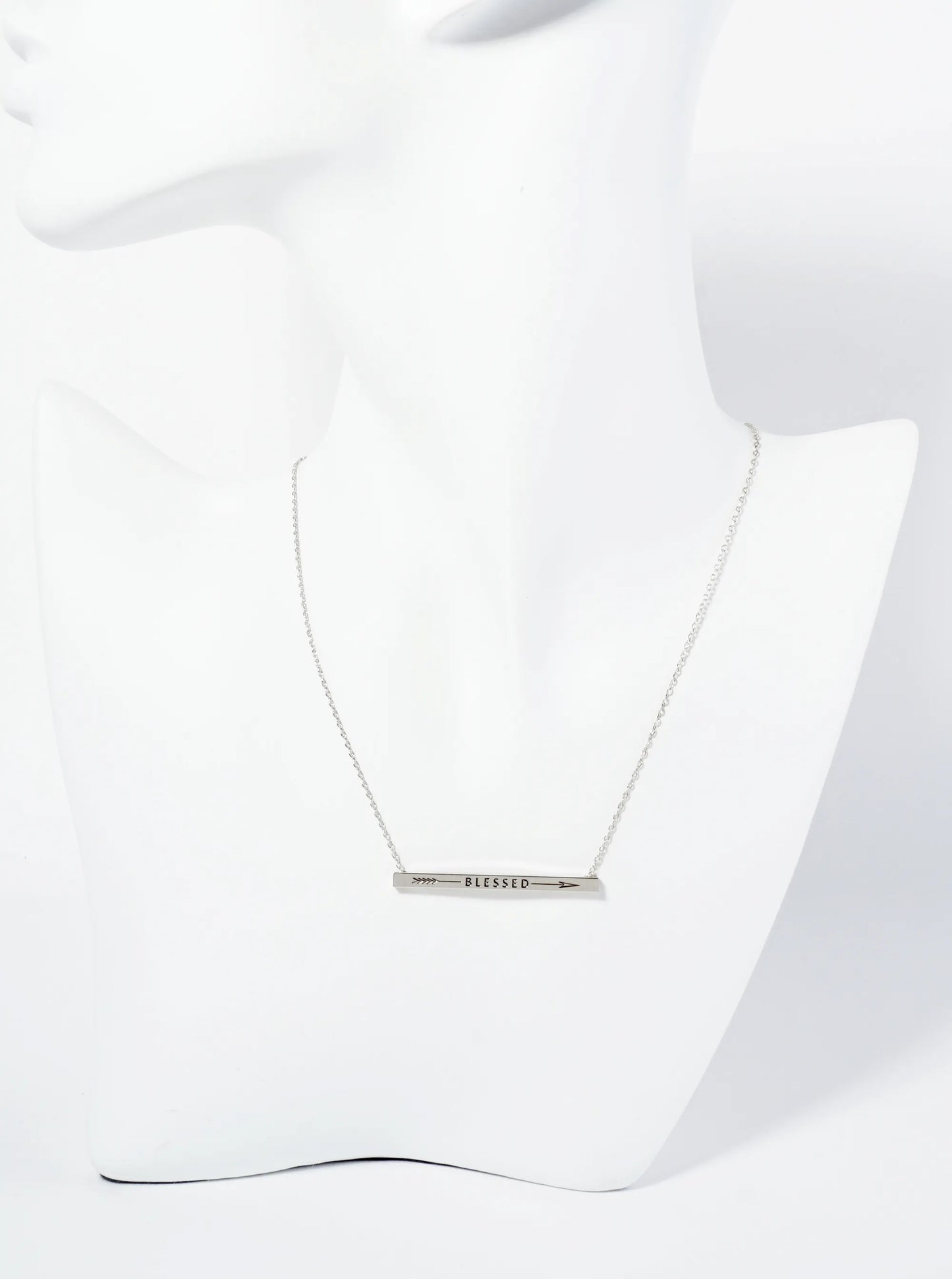 Blessed Arrow Engraved 18K Gold Dipped Horizontal Brass Bar Pendant Inspirational Necklace