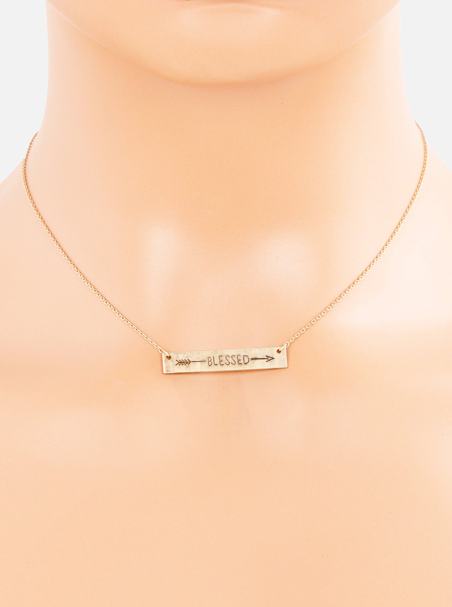 Blessed Arrow Engraved Horizontal Bar Pendant Necklace