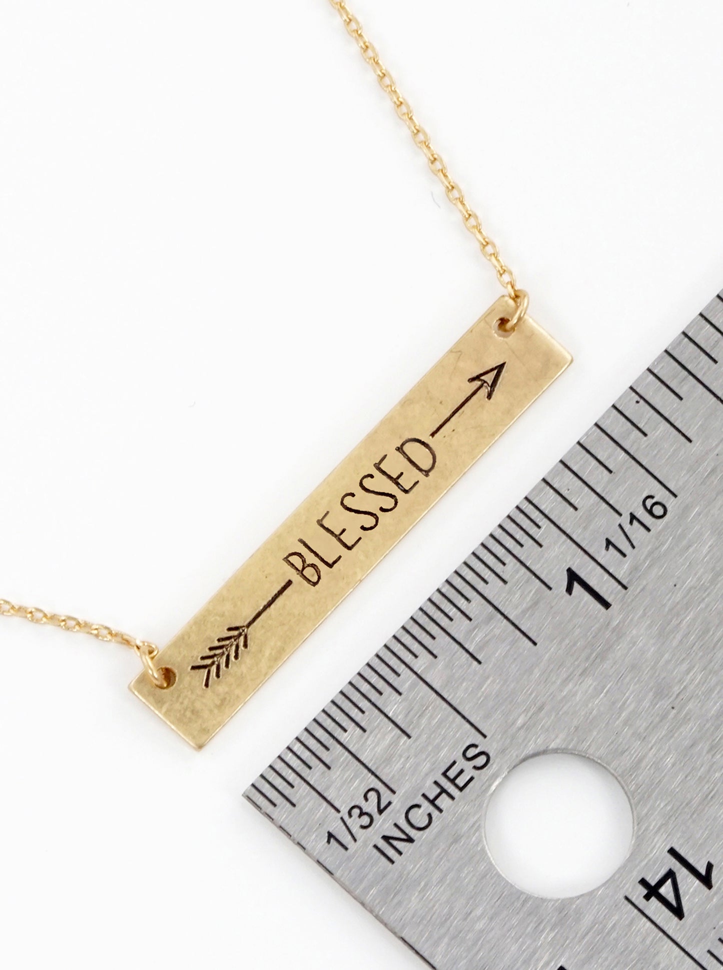 Blessed Arrow Engraved Horizontal Bar Pendant Necklace