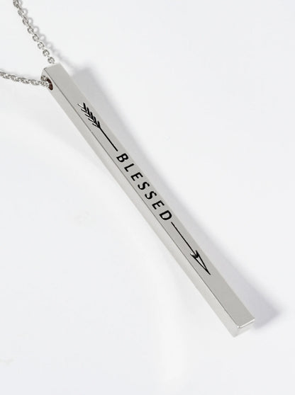 Blessed Arrow Engraved Vertical Bar Pendant Inspirational Necklace
