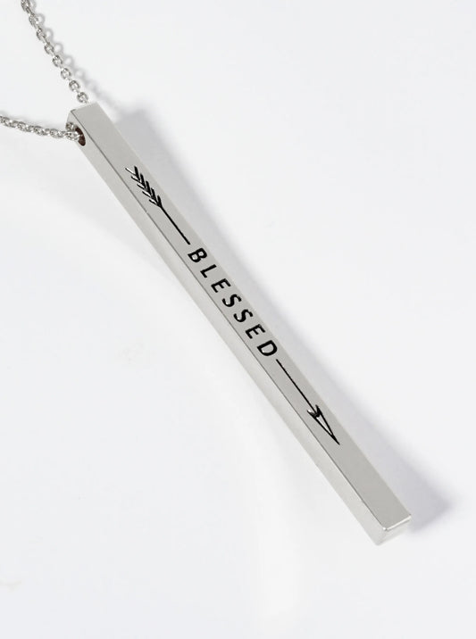 Blessed Arrow Engraved Vertical Bar Pendant Inspirational Necklace