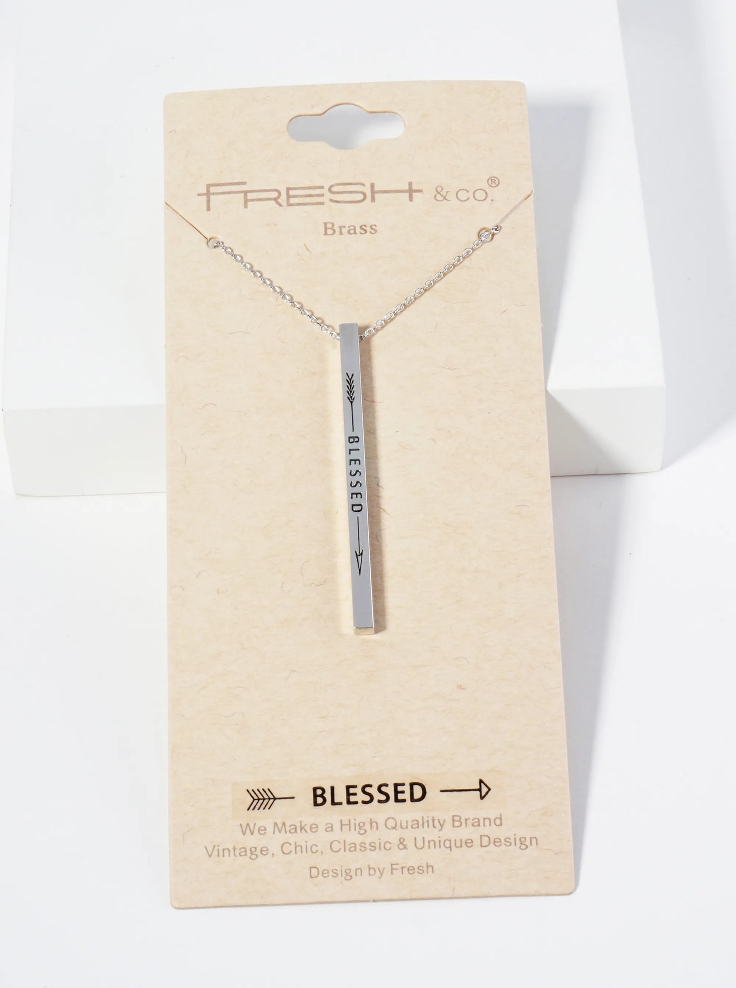 Blessed Arrow Engraved Vertical Bar Pendant Inspirational Necklace
