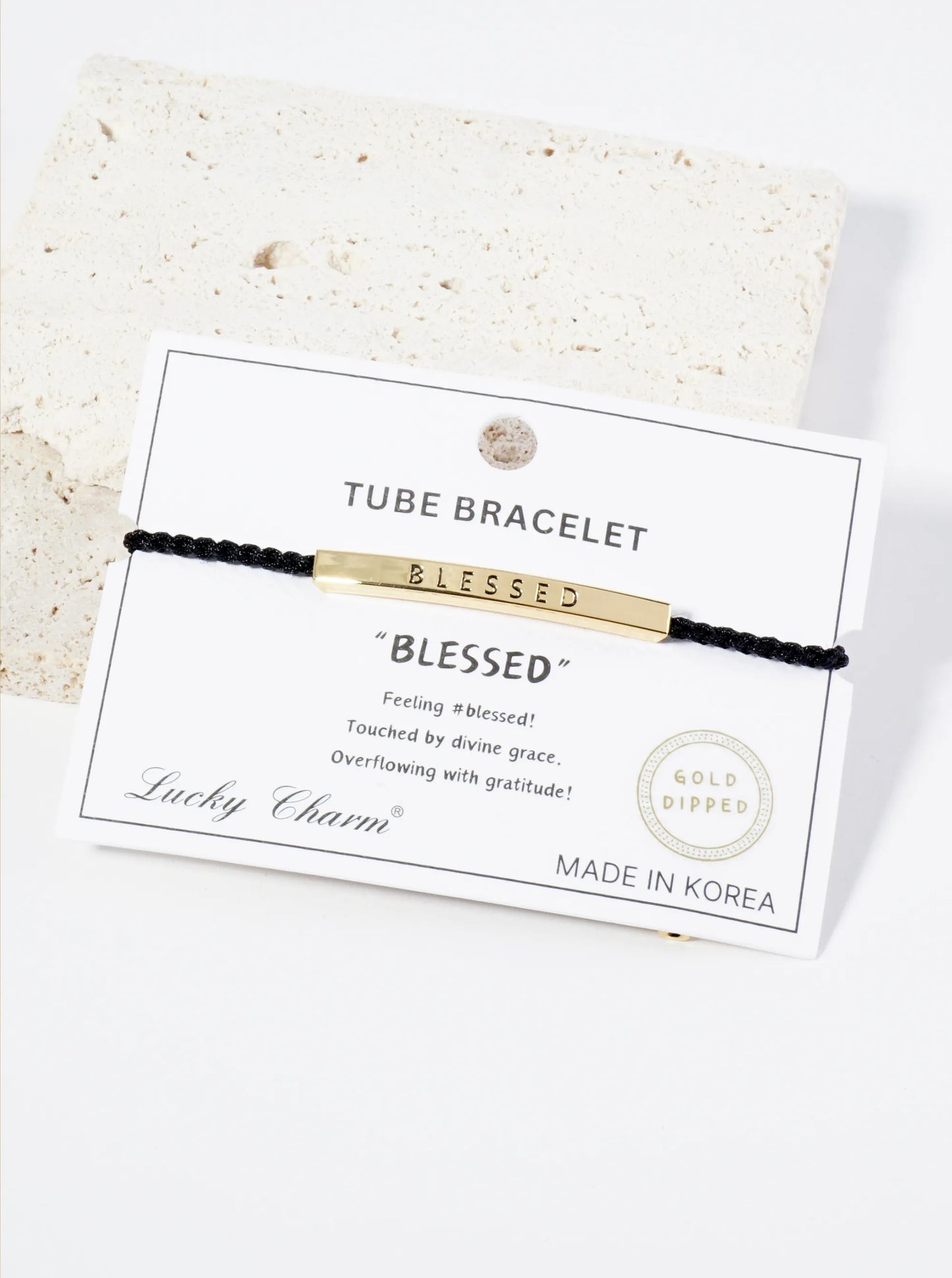 Blessed Engraved 18K Gold Dipped Curved Brass Tube Bar Adjustable Pull Tie Bracelet