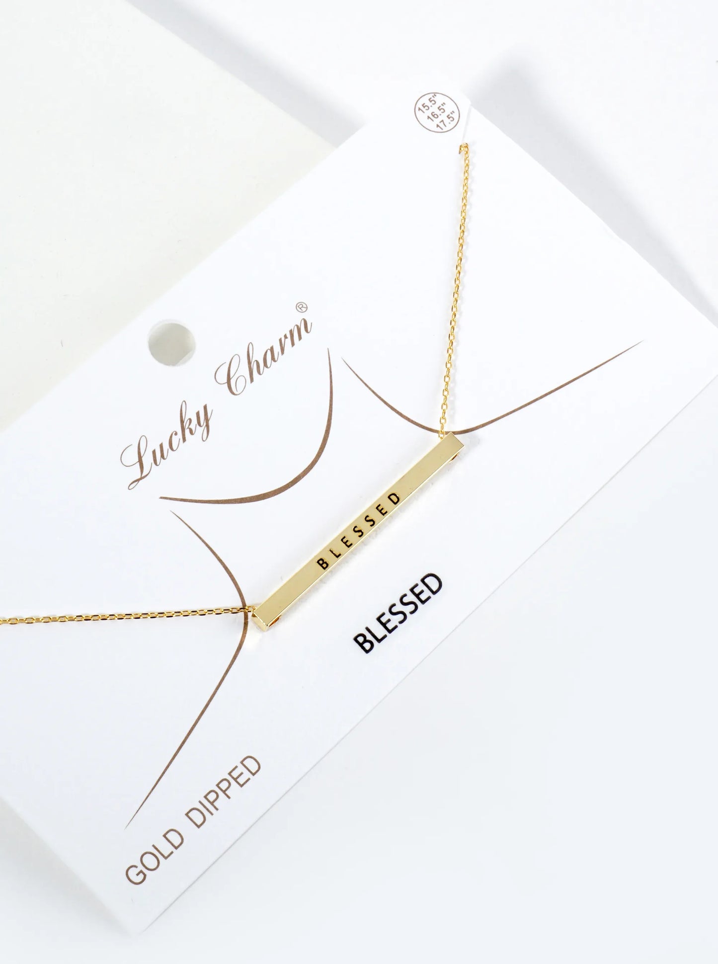 Blessed Engraved 18K Gold Dipped Horizontal Brass Bar Pendant Inspirational Necklace