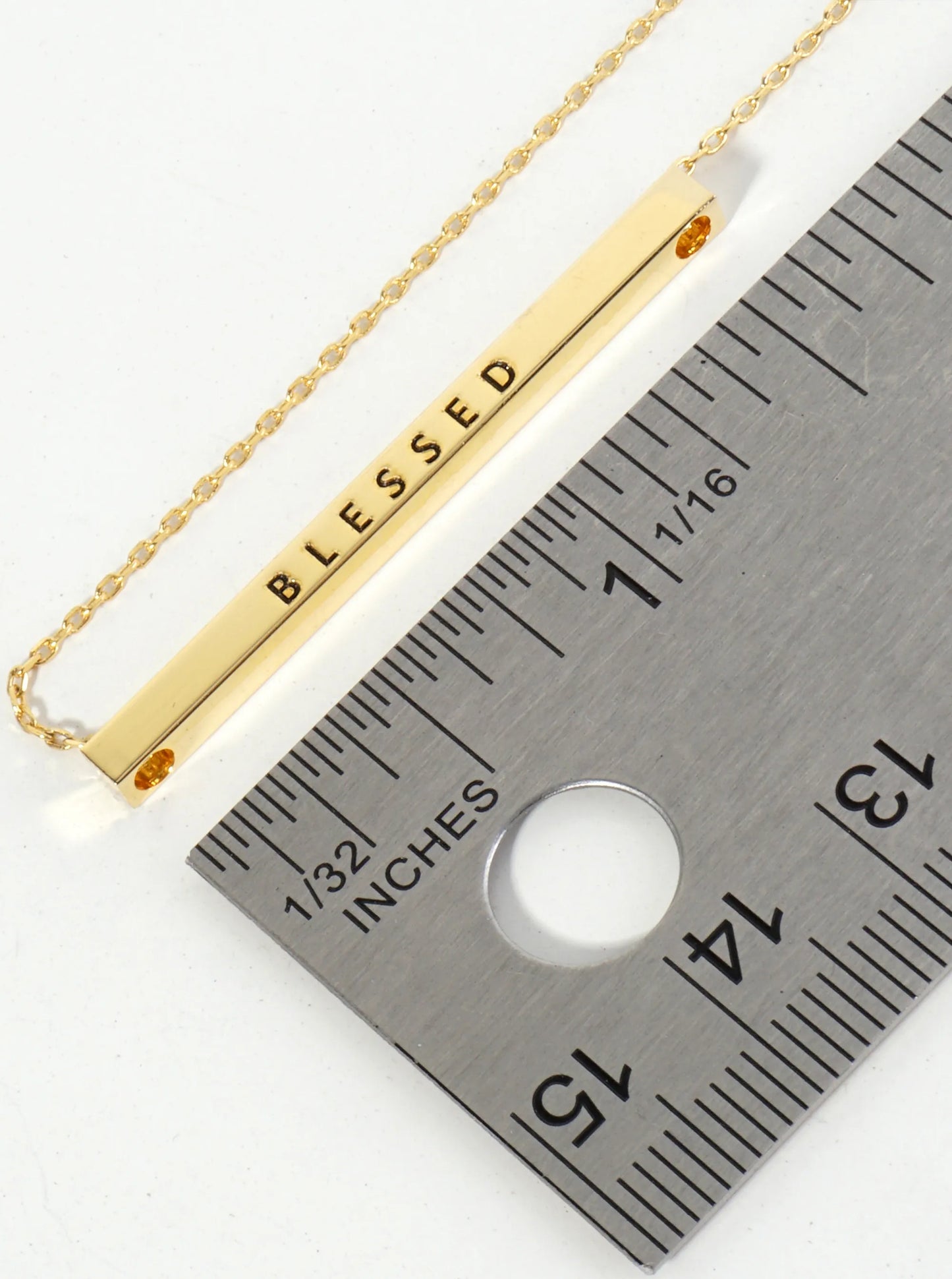 Blessed Engraved 18K Gold Dipped Horizontal Brass Bar Pendant Inspirational Necklace