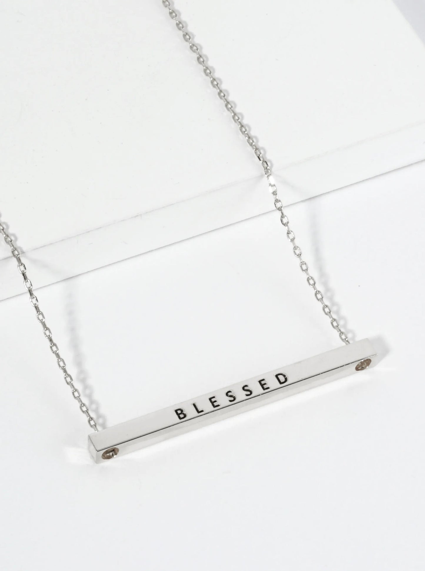 Blessed Engraved 18K Gold Dipped Horizontal Brass Bar Pendant Inspirational Necklace