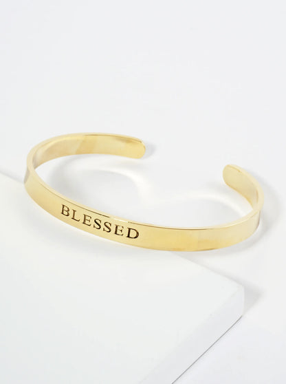 Blessed Engraved 18K Gold Dipped Open Cuff Bangle Bracelet