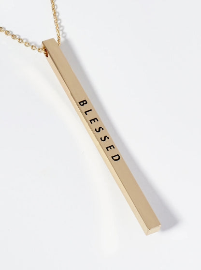 Blessed Engraved Vertical Bar Pendant Inspirational Necklace