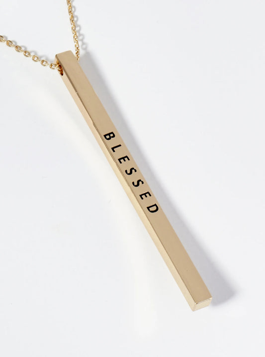 Blessed Engraved Vertical Bar Pendant Inspirational Necklace