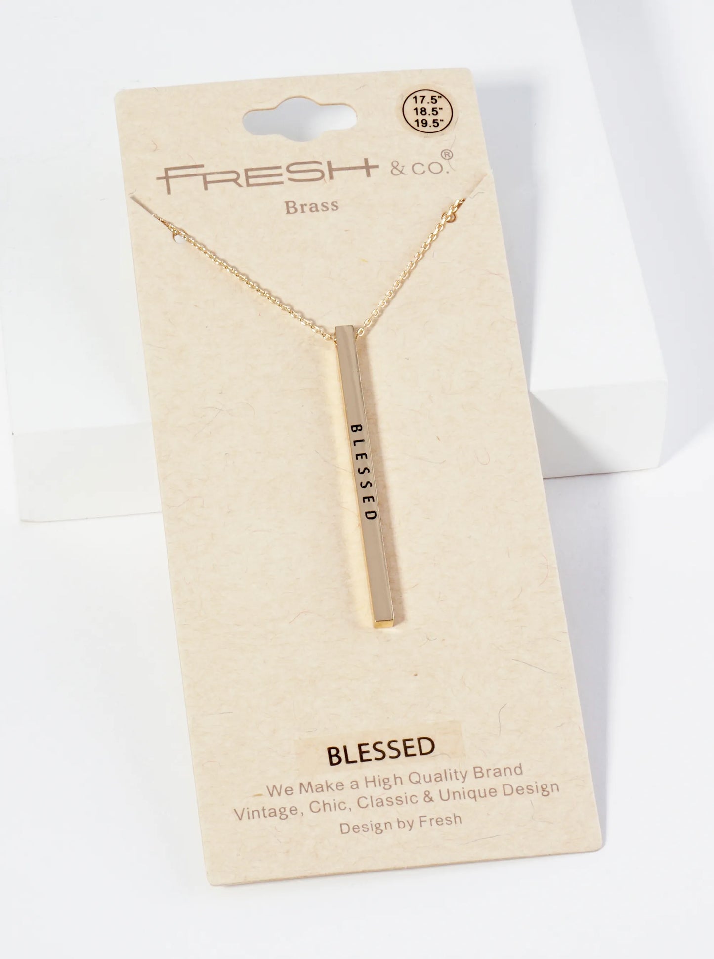 Blessed Engraved Vertical Bar Pendant Inspirational Necklace