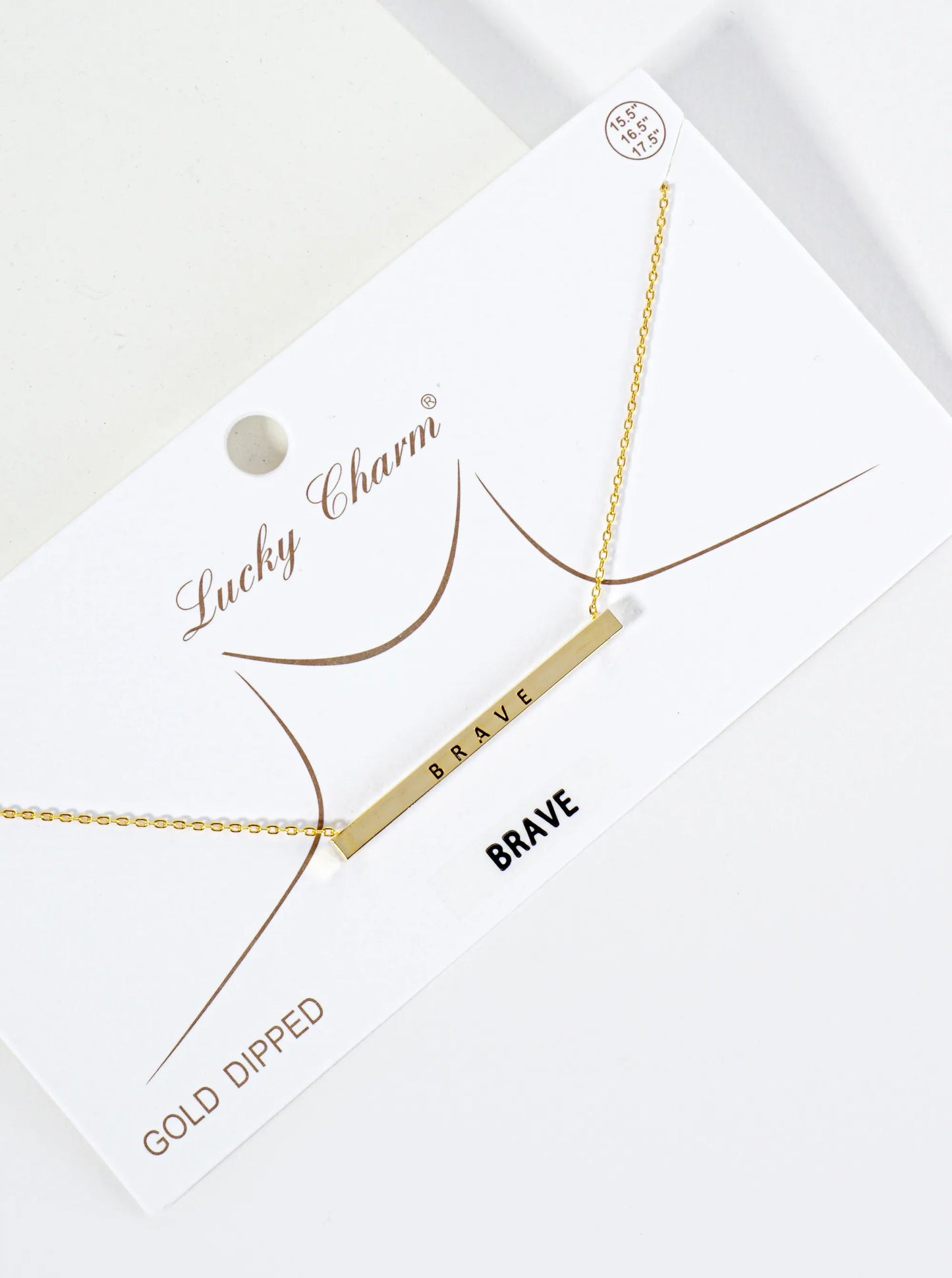 Brave Engraved 18K Gold Dipped Horizontal Brass Bar Pendant Inspirational Necklace