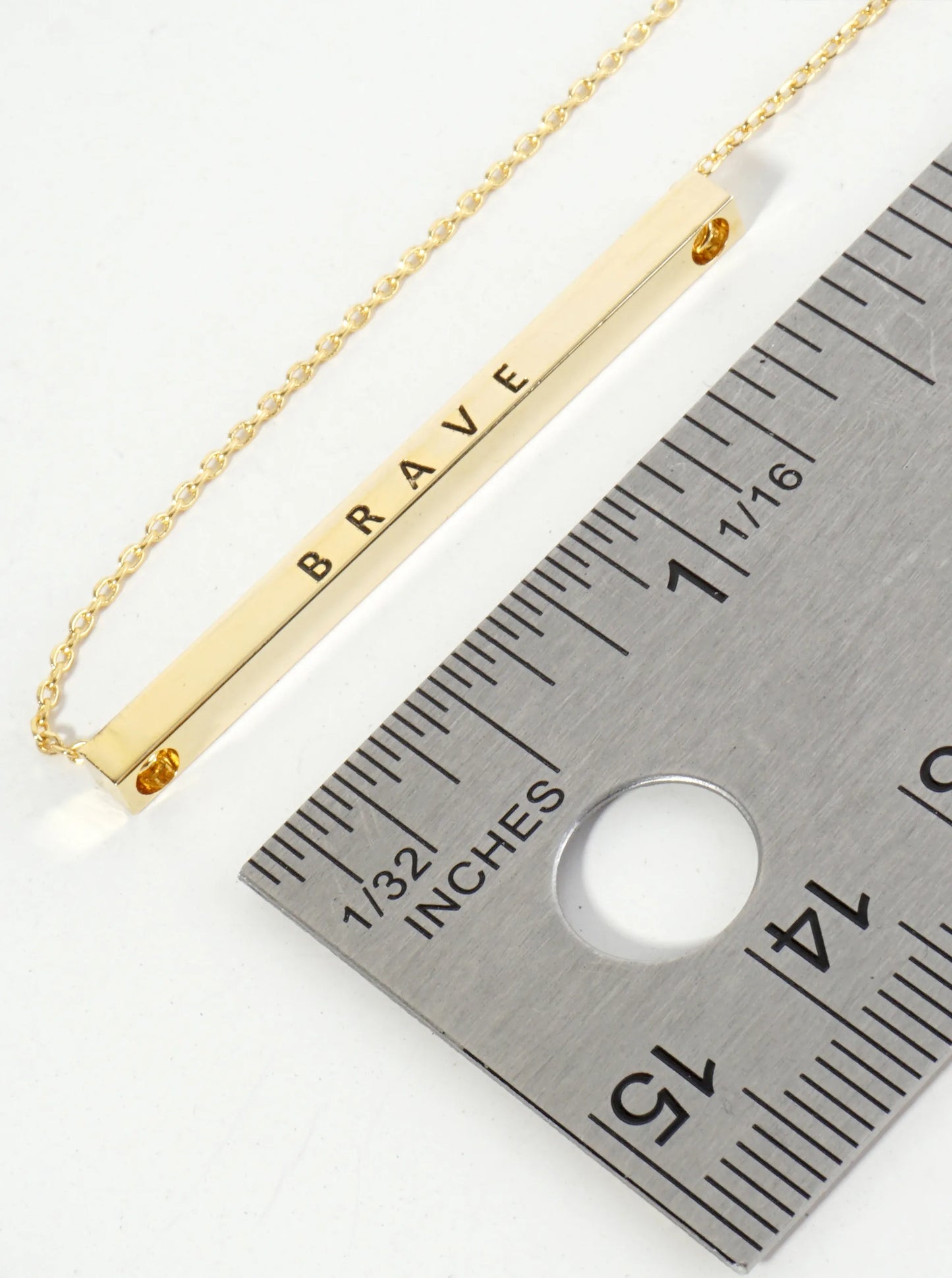 Brave Engraved 18K Gold Dipped Horizontal Brass Bar Pendant Inspirational Necklace