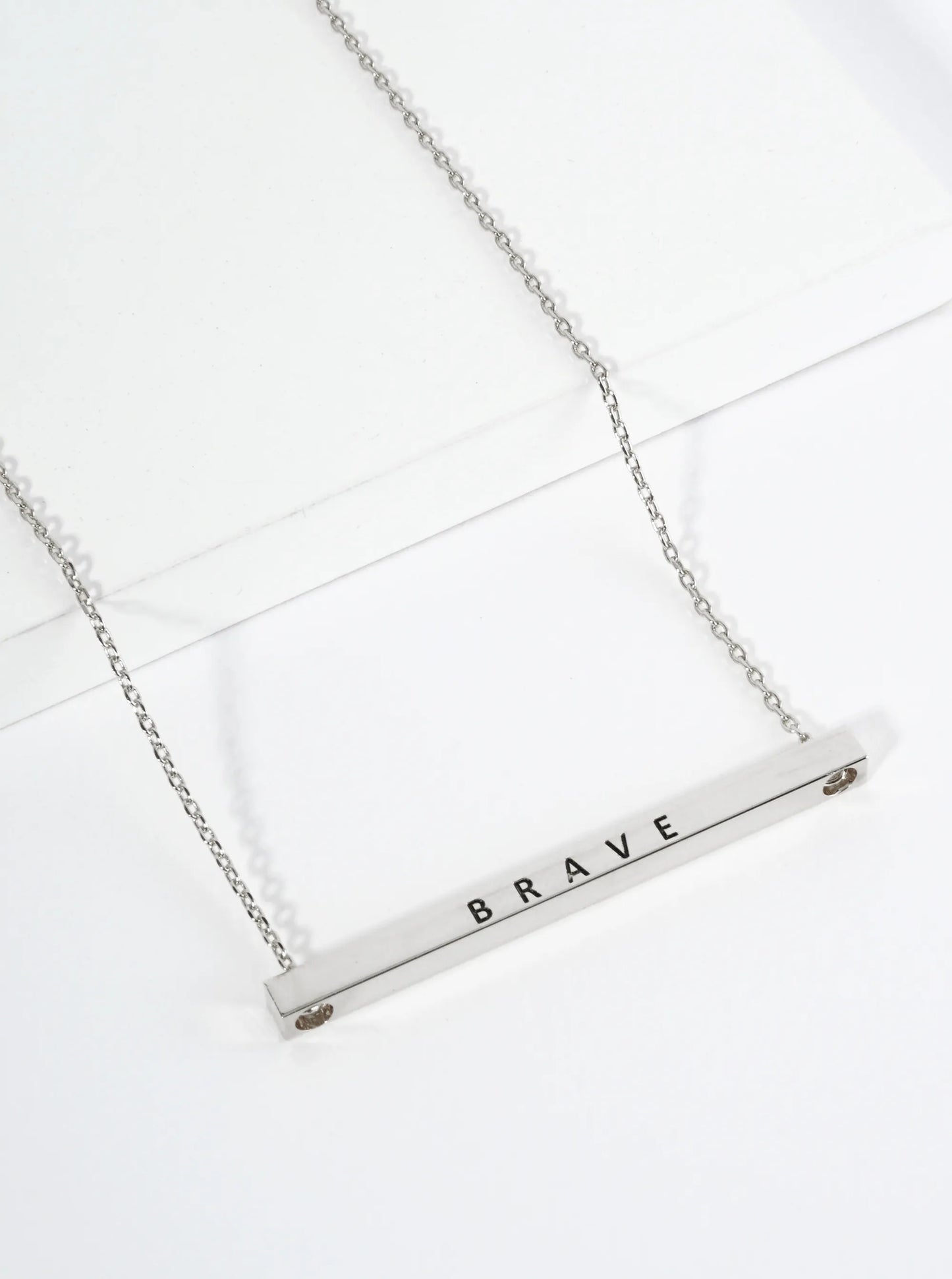 Brave Engraved 18K Gold Dipped Horizontal Brass Bar Pendant Inspirational Necklace