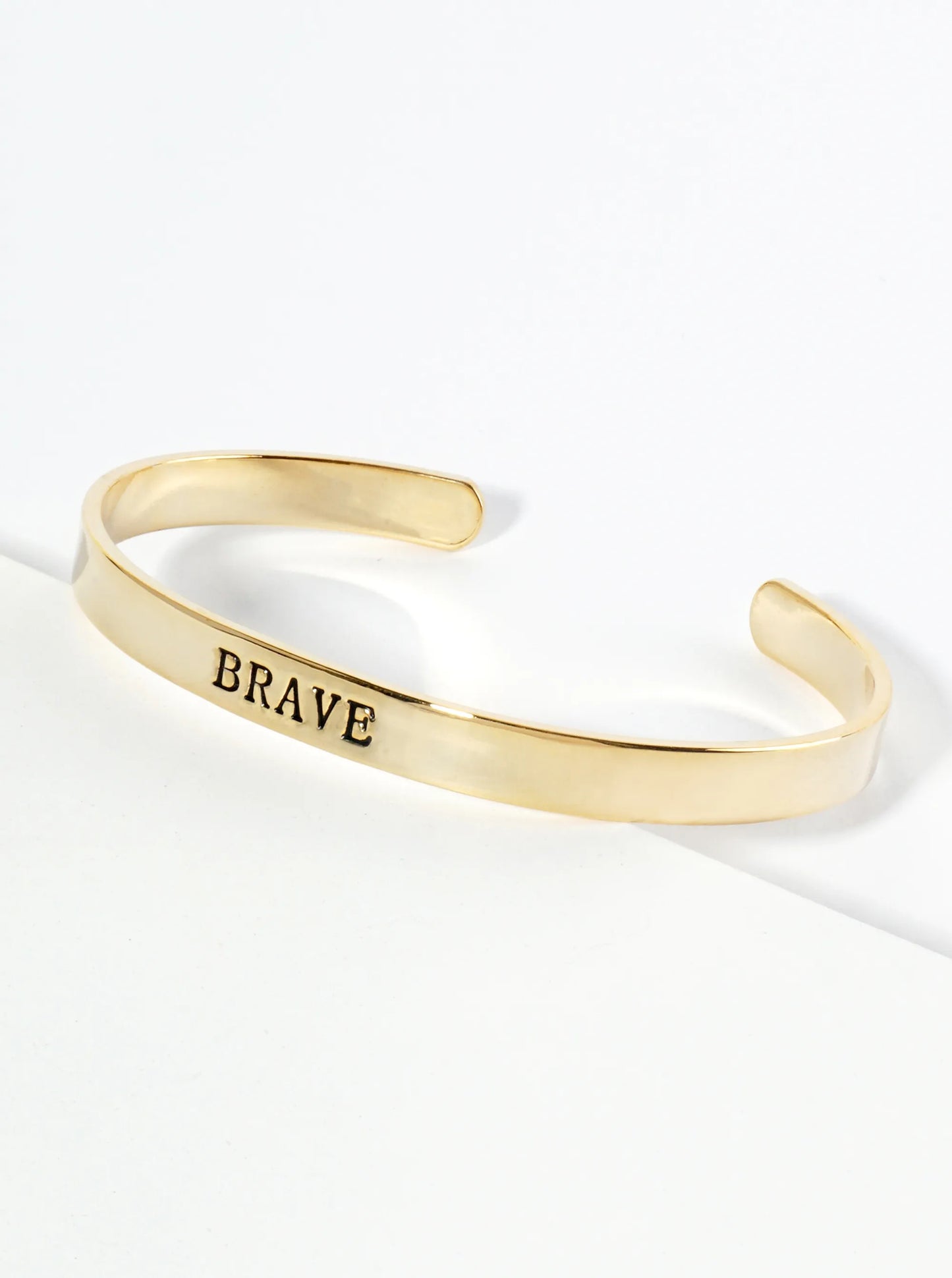 Brave Engraved 18K Gold Dipped Open Cuff Bangle Bracelet