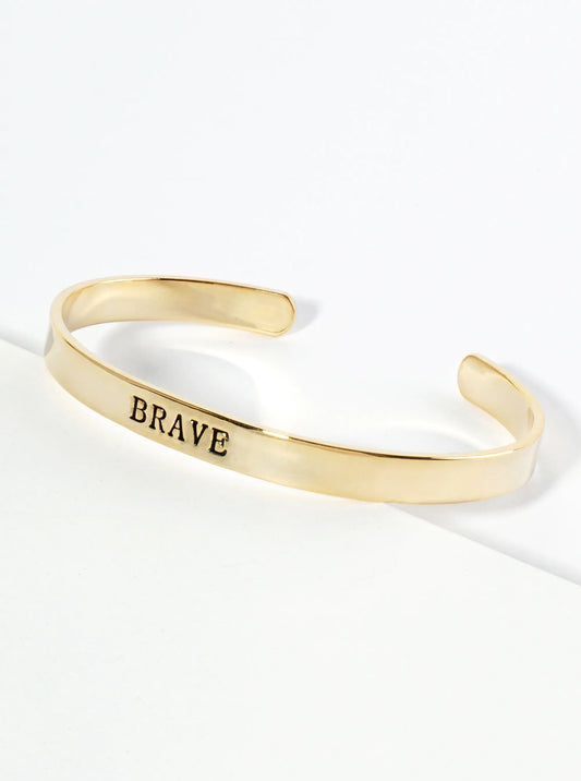 Brave Engraved 18K Gold Dipped Open Cuff Bangle Bracelet