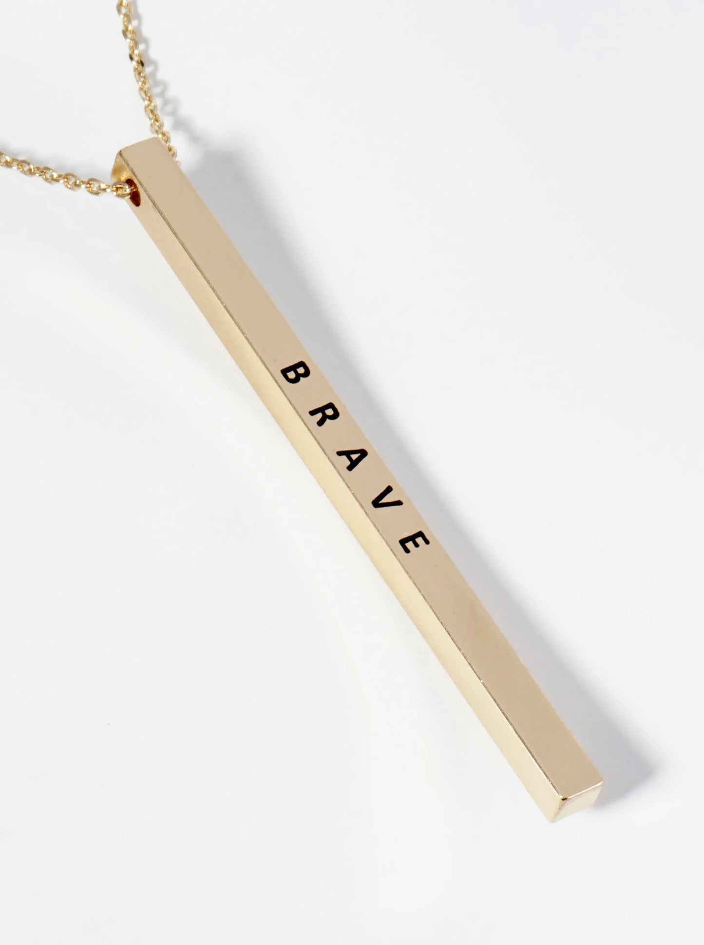 Brave Engraved Vertical Bar Pendant Inspirational Necklace