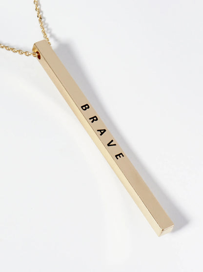 Brave Engraved Vertical Bar Pendant Inspirational Necklace