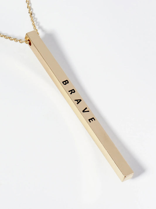Brave Engraved Vertical Bar Pendant Inspirational Necklace