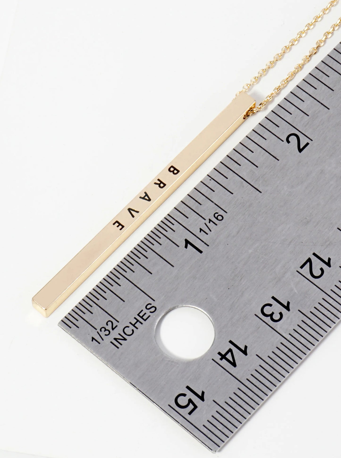 Brave Engraved Vertical Bar Pendant Inspirational Necklace