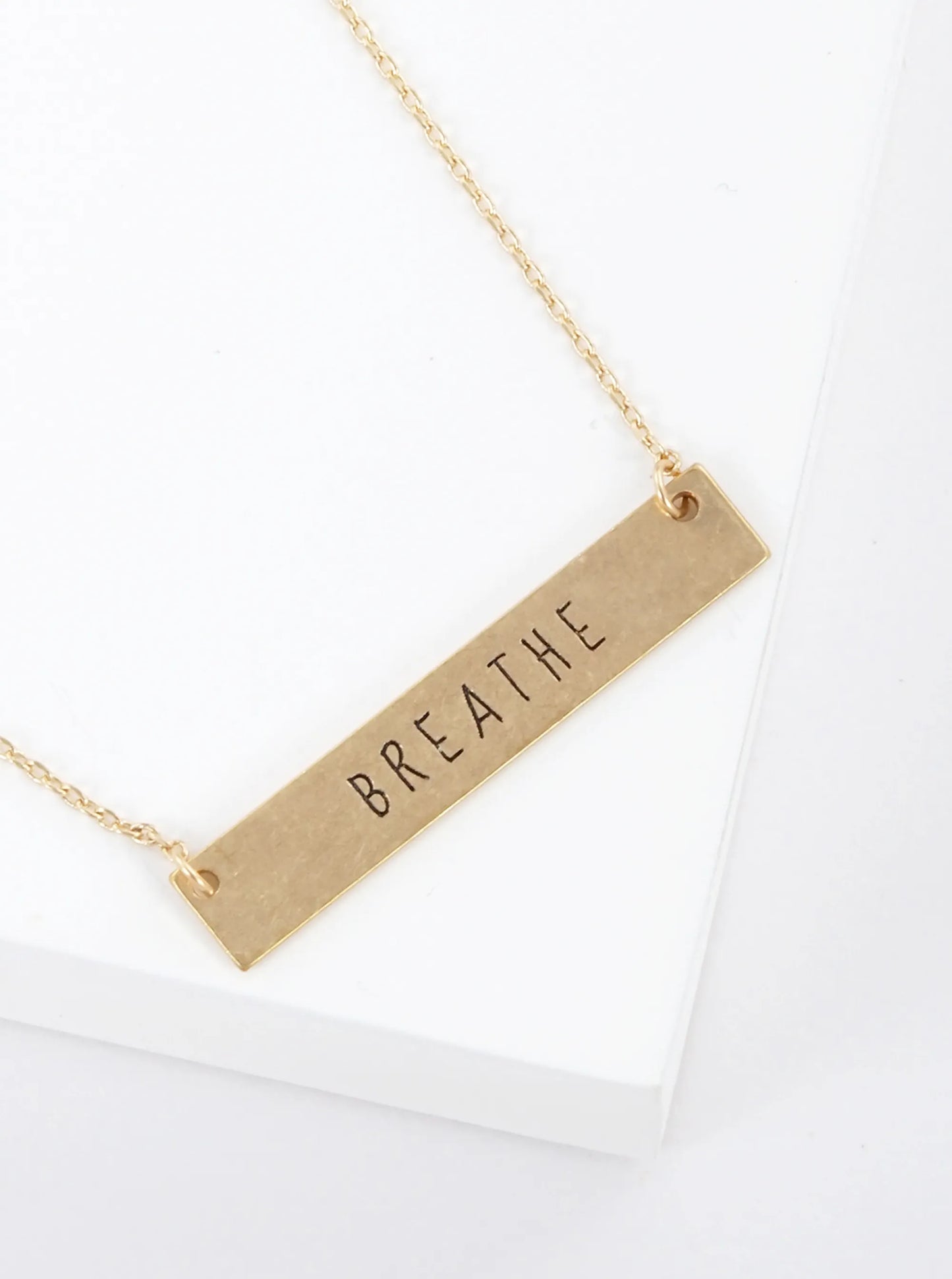 Breathe Engraved Horizontal Bar Pendant Necklace