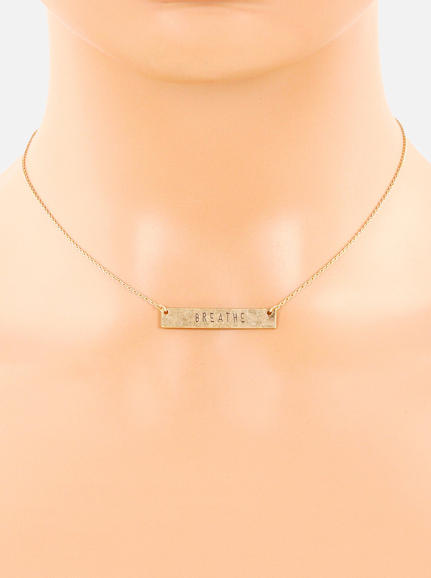 Breathe Engraved Horizontal Bar Pendant Necklace