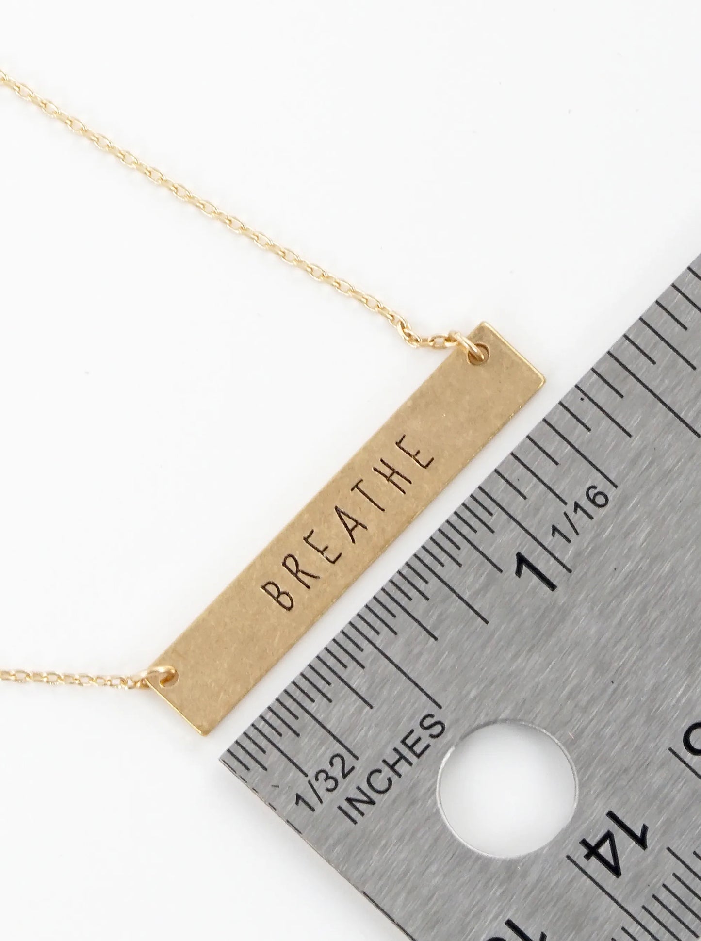 Breathe Engraved Horizontal Bar Pendant Necklace