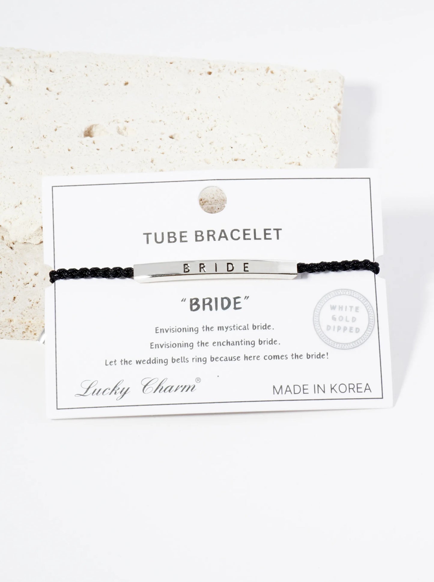 Bride Engraved 18K Gold Dipped Curved Brass Tube Bar Adjustable Pull Tie Bracelet