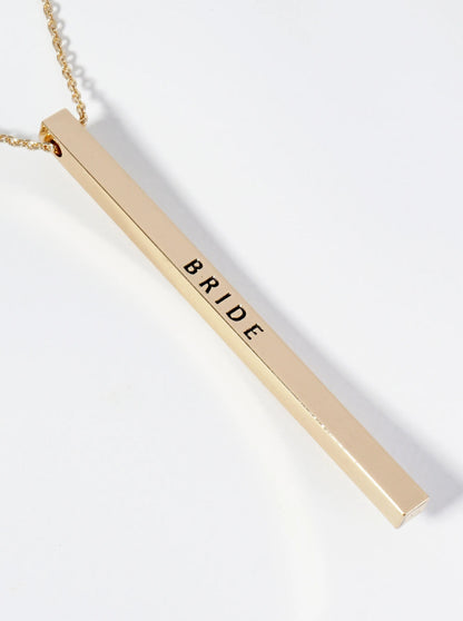 Bride Engraved Vertical Bar Pendant Inspirational Necklace