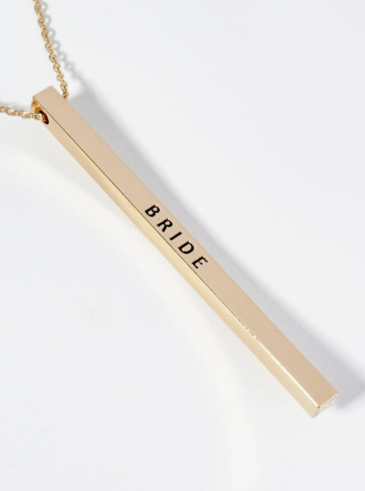 Bride Engraved Vertical Bar Pendant Inspirational Necklace