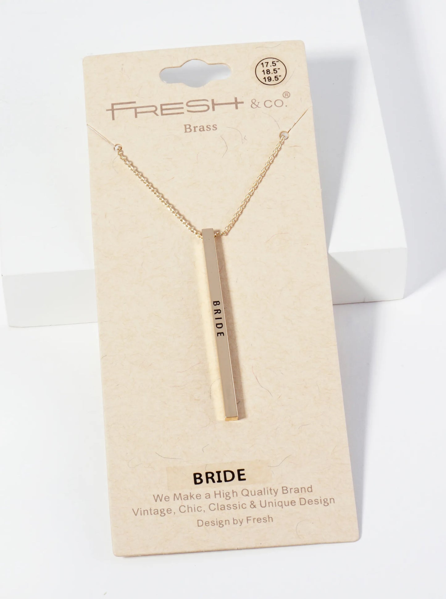 Bride Engraved Vertical Bar Pendant Inspirational Necklace