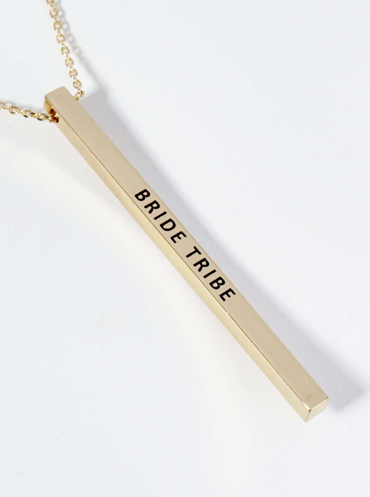 Bride Tribe Engraved Vertical Bar Pendant Inspirational Necklace