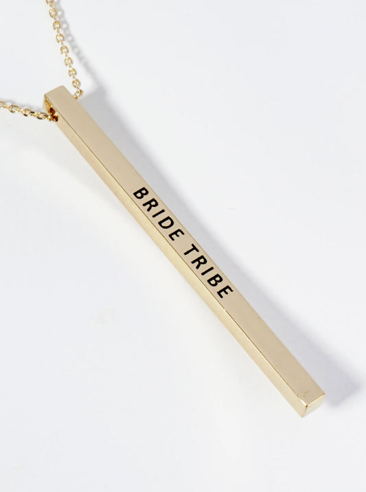 Bride Tribe Engraved Vertical Bar Pendant Inspirational Necklace
