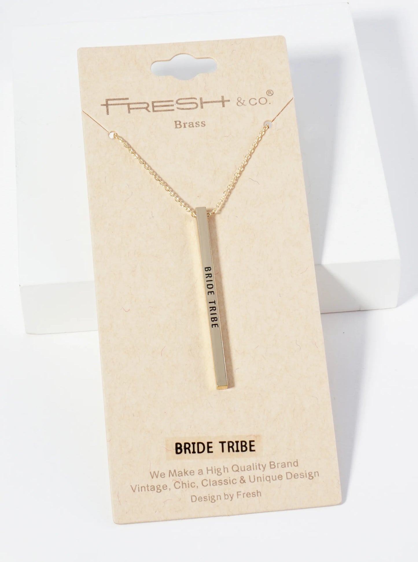 Bride Tribe Engraved Vertical Bar Pendant Inspirational Necklace