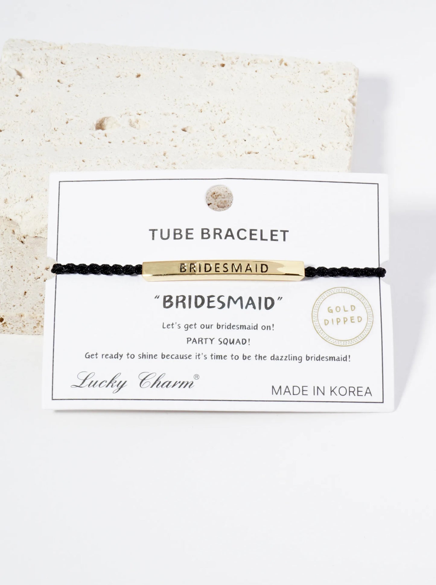 Bridesmaid Engraved 18K Gold Dipped Curved Brass Tube Bar Adjustable Pull Tie Bracelet