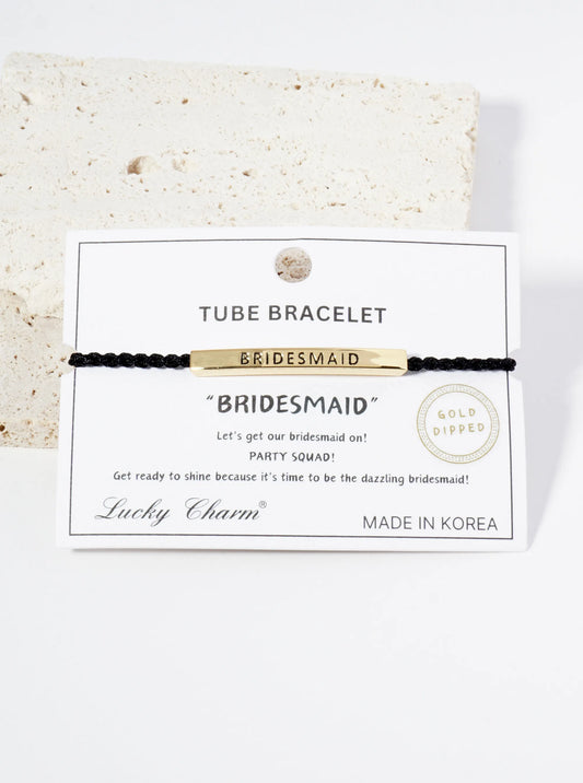 Bridesmaid Engraved 18K Gold Dipped Curved Brass Tube Bar Adjustable Pull Tie Bracelet