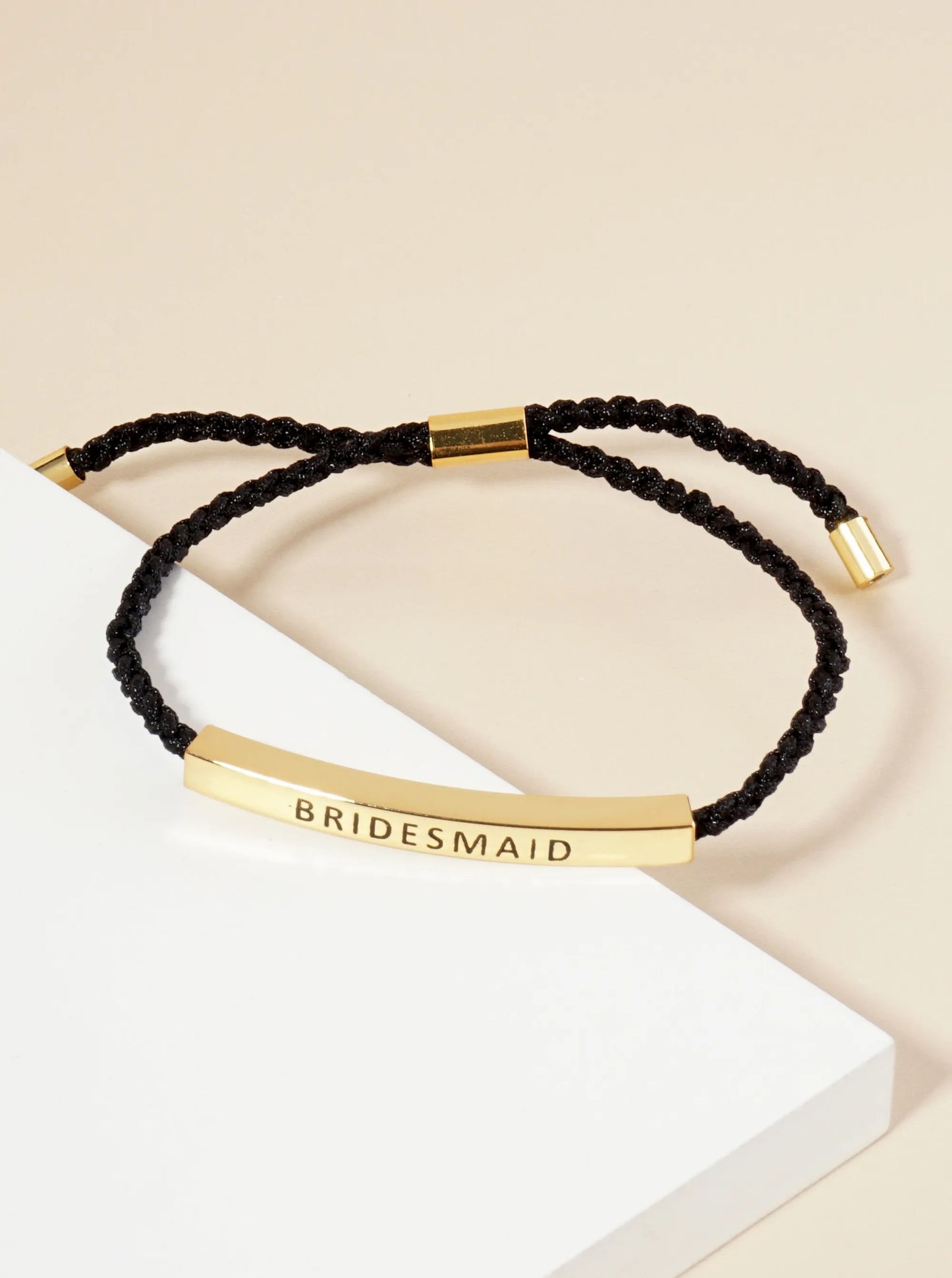 Bridesmaid Engraved 18K Gold Dipped Curved Brass Tube Bar Adjustable Pull Tie Bracelet