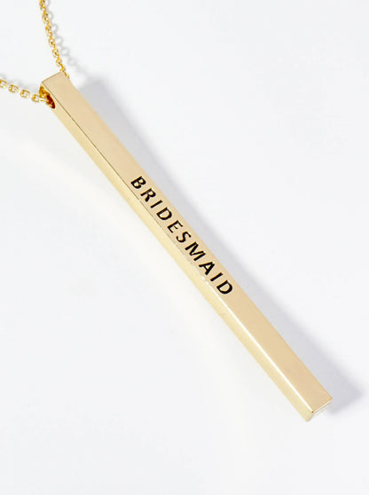 Bridesmaid Engraved Vertical Bar Pendant Inspirational Necklace