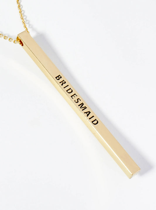 Bridesmaid Engraved Vertical Bar Pendant Inspirational Necklace