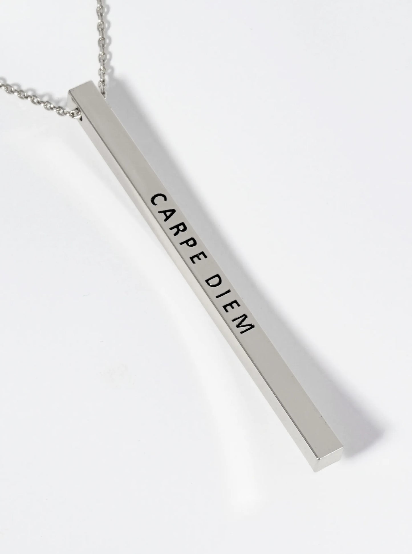 Carpe Diem Engraved Vertical Bar Pendant Inspirational Necklace