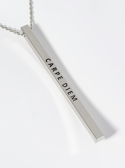 Carpe Diem Engraved Vertical Bar Pendant Inspirational Necklace