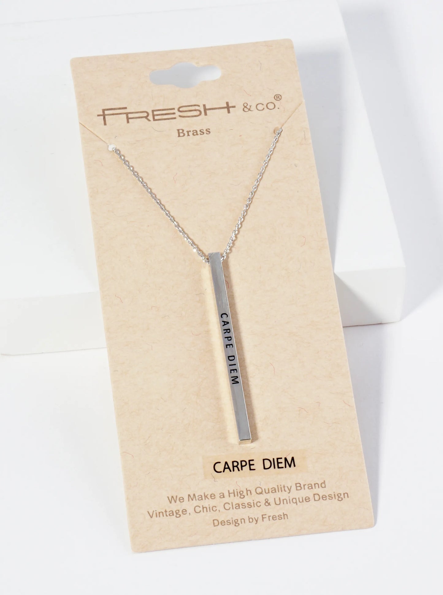 Carpe Diem Engraved Vertical Bar Pendant Inspirational Necklace