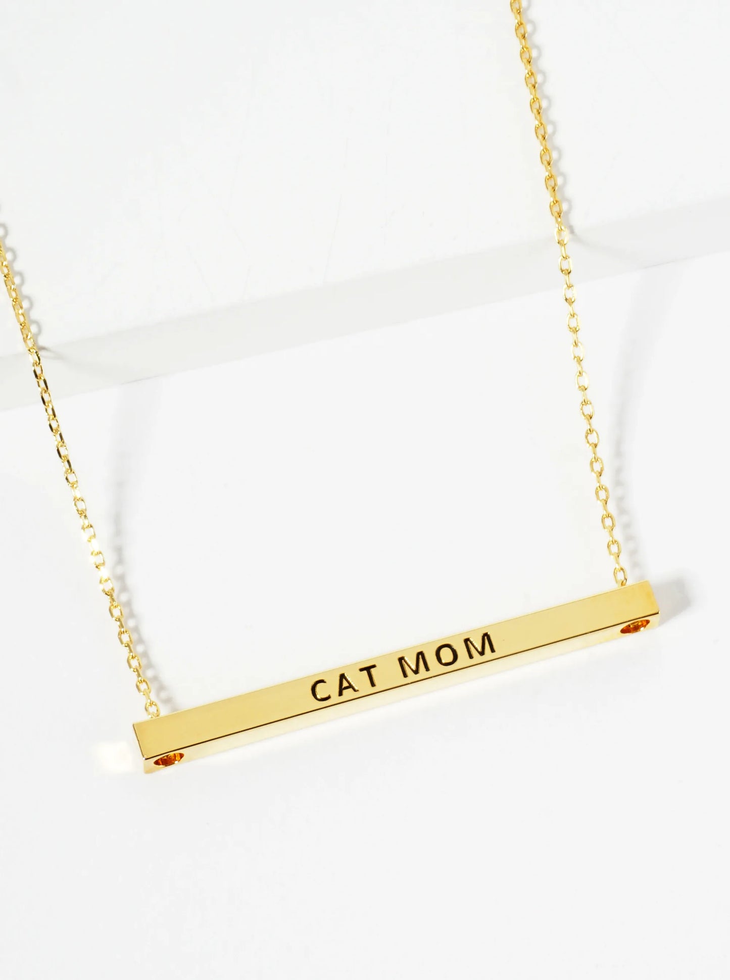 Cat Mom Engraved 18K Gold Dipped Horizontal Brass Bar Pendant Inspirational Necklace