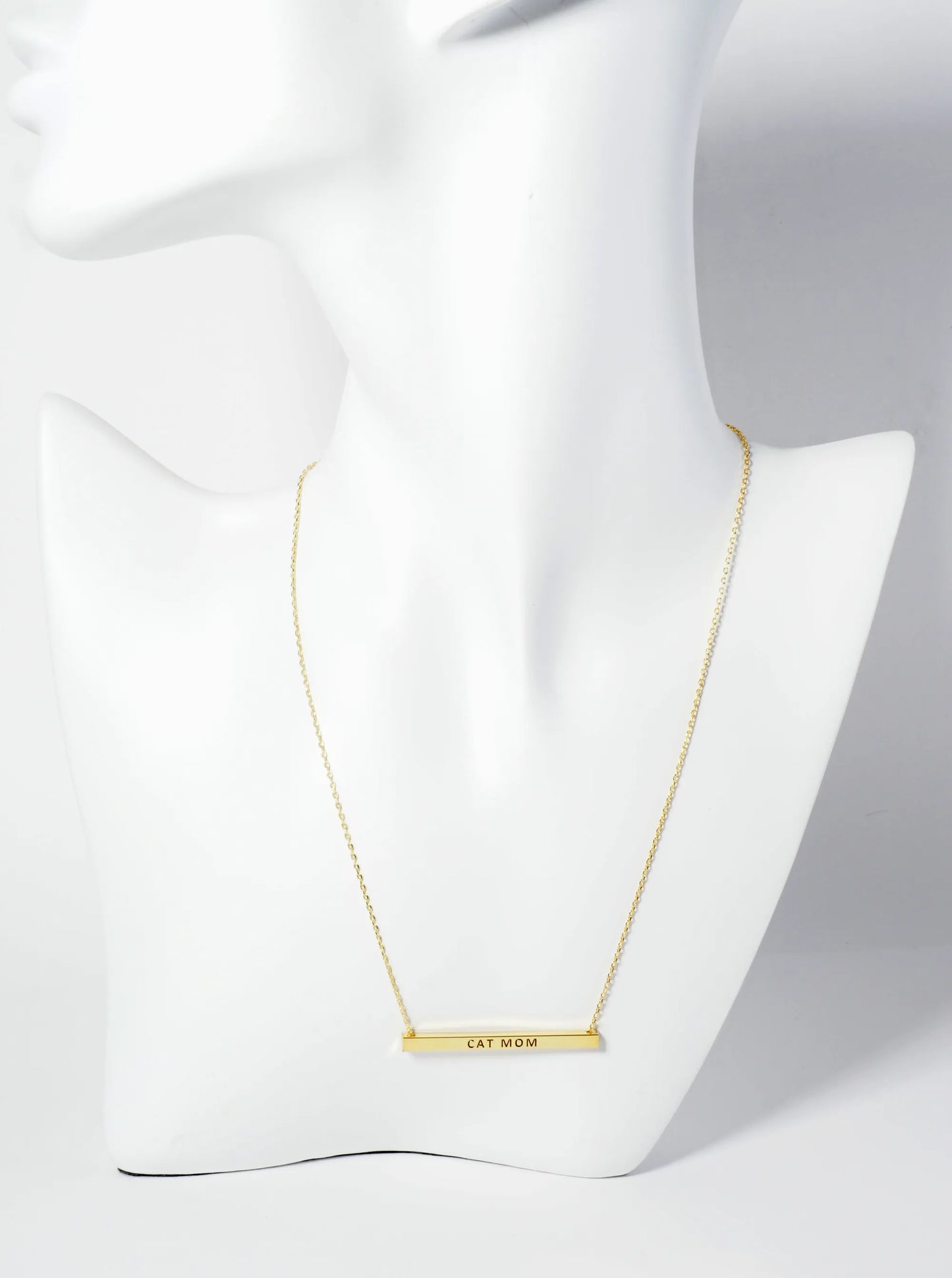 Cat Mom Engraved 18K Gold Dipped Horizontal Brass Bar Pendant Inspirational Necklace
