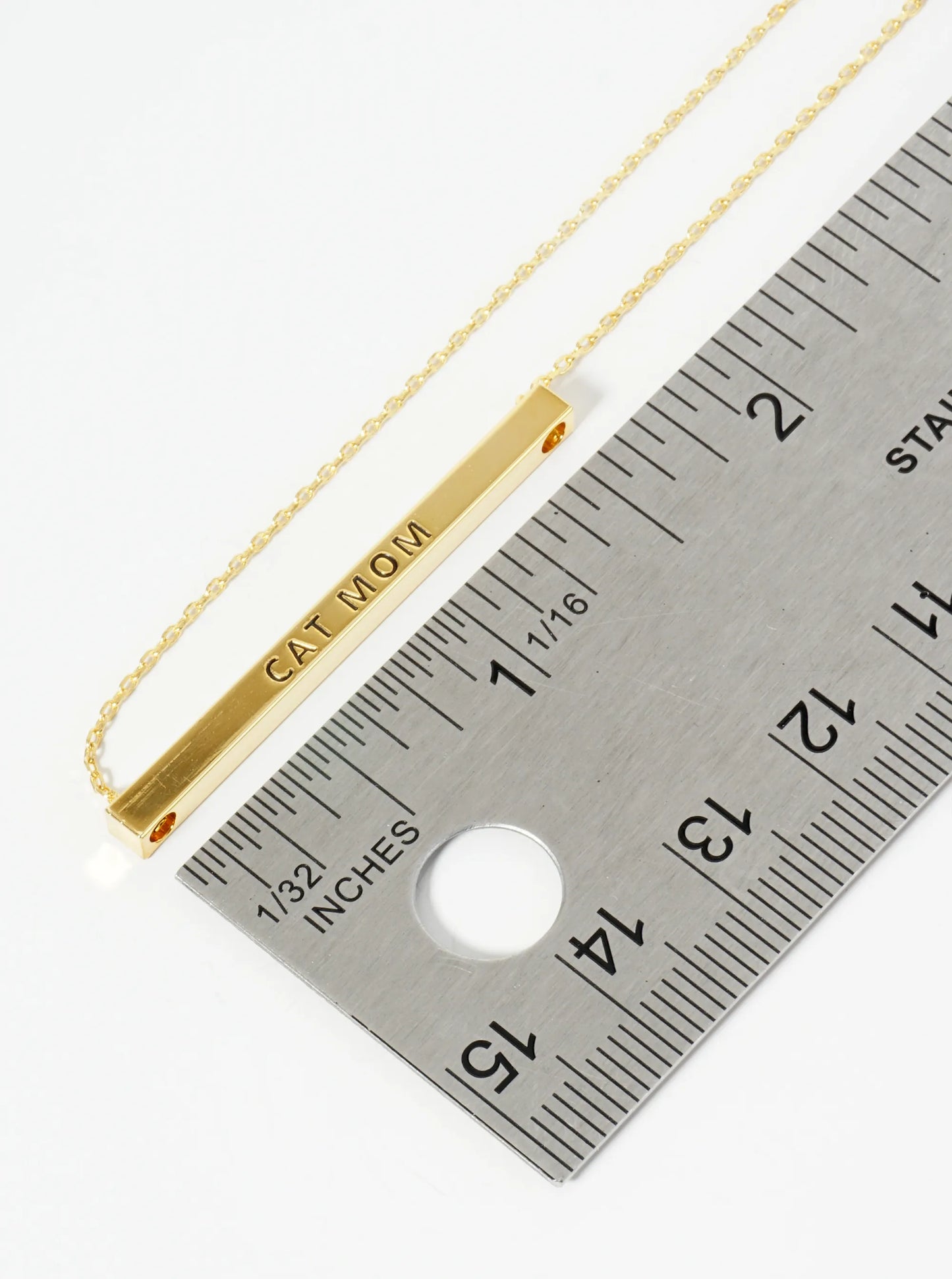 Cat Mom Engraved 18K Gold Dipped Horizontal Brass Bar Pendant Inspirational Necklace