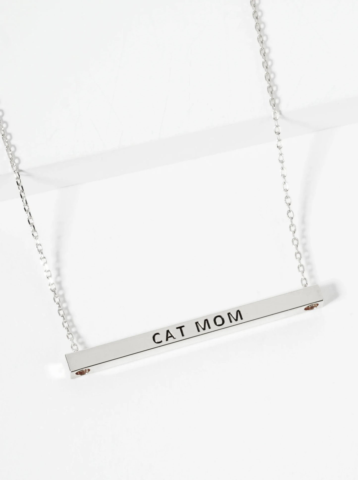 Cat Mom Engraved 18K Gold Dipped Horizontal Brass Bar Pendant Inspirational Necklace