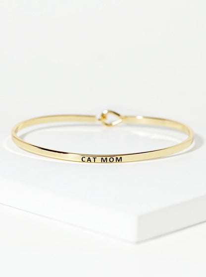 Cat Mom Engraved Inspirational Bangle Bracelet