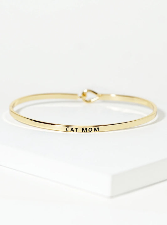 Cat Mom Engraved Inspirational Bangle Bracelet