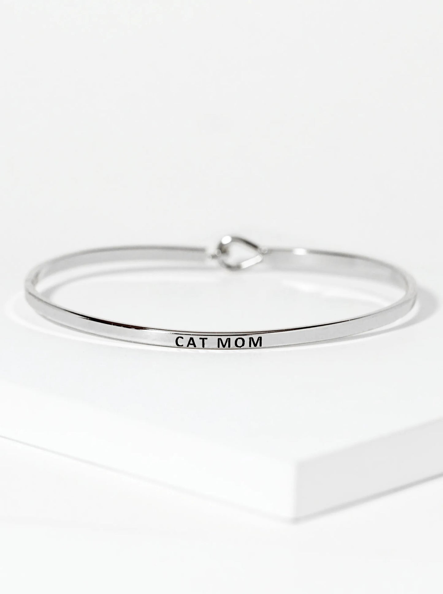 Cat Mom Engraved Inspirational Bangle Bracelet