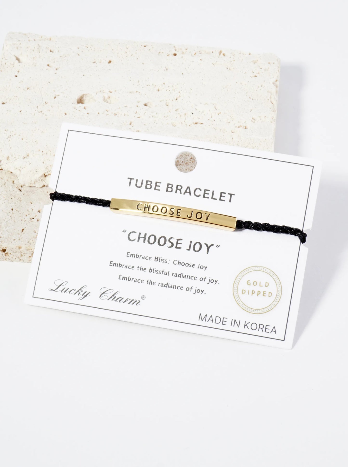 Choose Joy Engraved 18K Gold Dipped Curved Brass Tube Bar Adjustable Pull Tie Bracelet